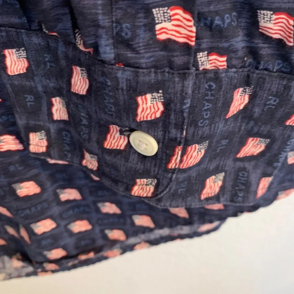 Chaps Ralph Lauren Mens Flag Print Button Down Shirt 2XLT Patriotic Americana